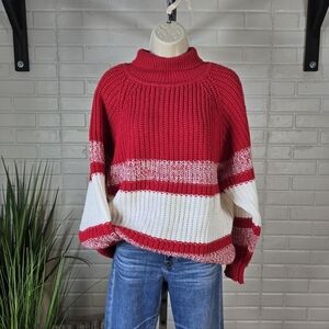 Vintage Cherry Stix Red and White Striped Women's Tunic Sweater Oversized Medium